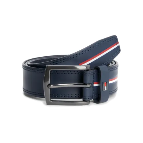 Tommy Hilfiger Stripes Brand Logo Pin Buckle Leather Belts Men's Blue Width 3.5CM