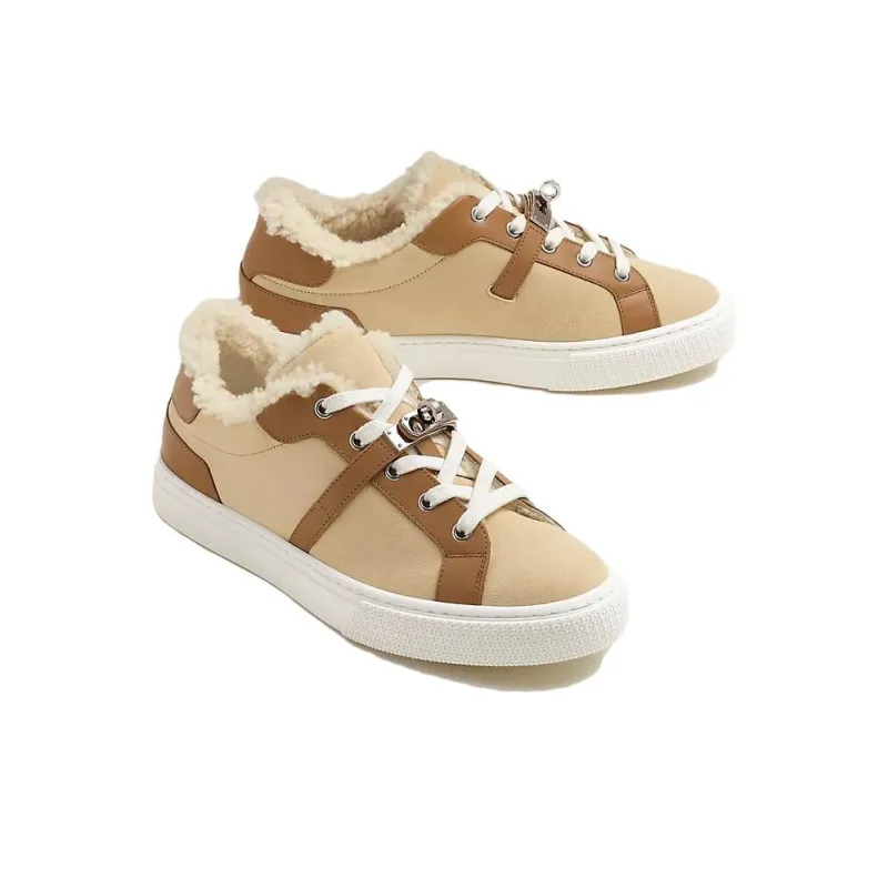HERMES Day Anti-Slip Wear-Resistant Low-Top Skateboard Shoes Women's Gold Beige-3