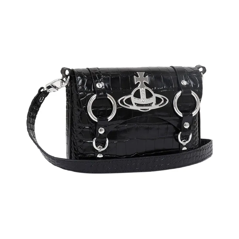 Vivienne Westwood Calfskin Messenger Bag Shoulder Bag Crossbody Bag Women's Black-1