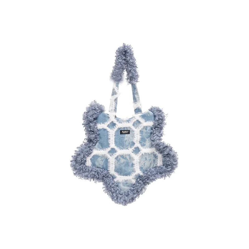 REBIRTH Denim Stars Shoulder Bag One Shoulder Crossbody Handbag Medium Size Women's Black/Blue-5
