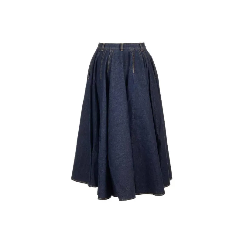 Alaia Pleat Detailed Denim Midi Skirt-1