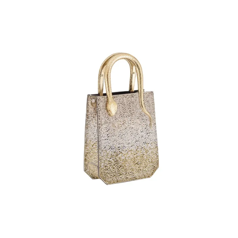 BVLGARI Serpenti Series Suede Tote Bag Shopping Bag Shoulder Bag Crossbody Bag Handbag Mini Women's Gold/White-1