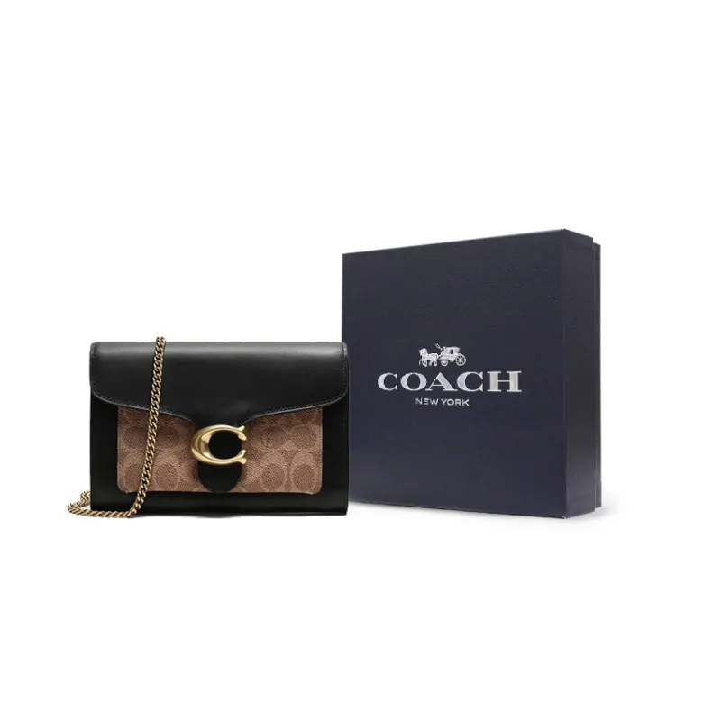COACH Tabby Canvas Leather Chain Bag Shoulder Bag Crossbody Bag Small Size Women's Black & Brown Monogram-8
