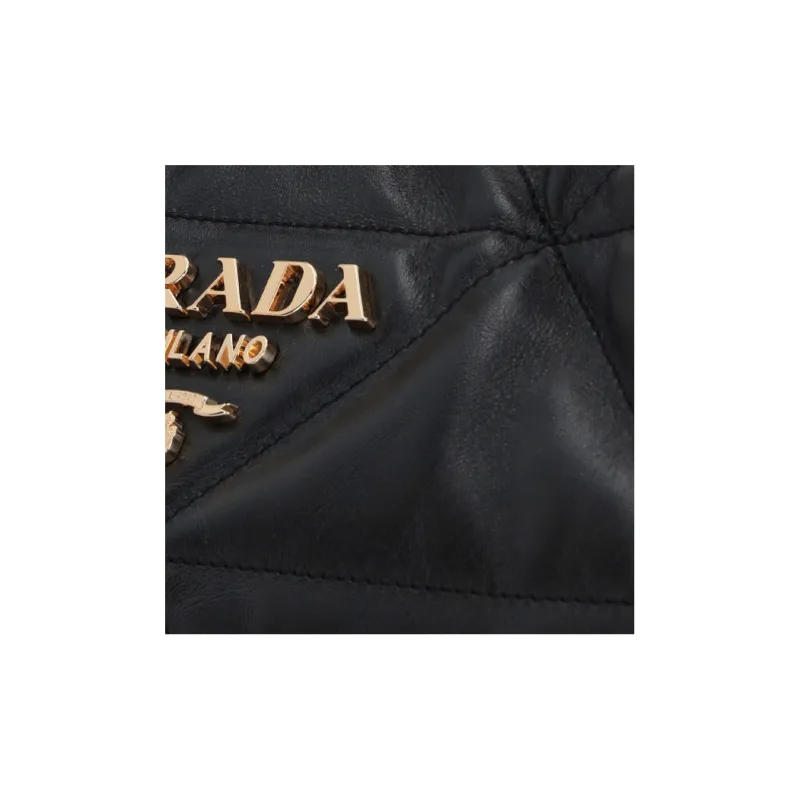PRADA Lambskin Hobo Bag Shoulder Bag Crossbody Bag Handbag Medium Size Women's Black-3