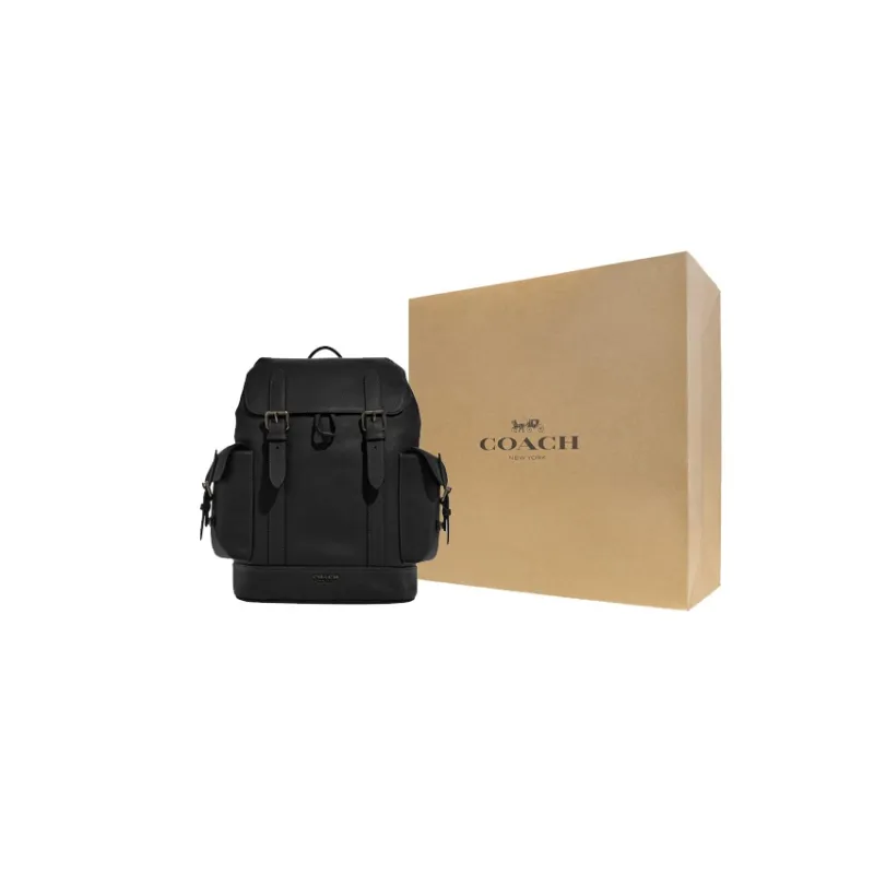 COACH Hudson Natural Grain Leather Backpack Tubas Men's Black-7