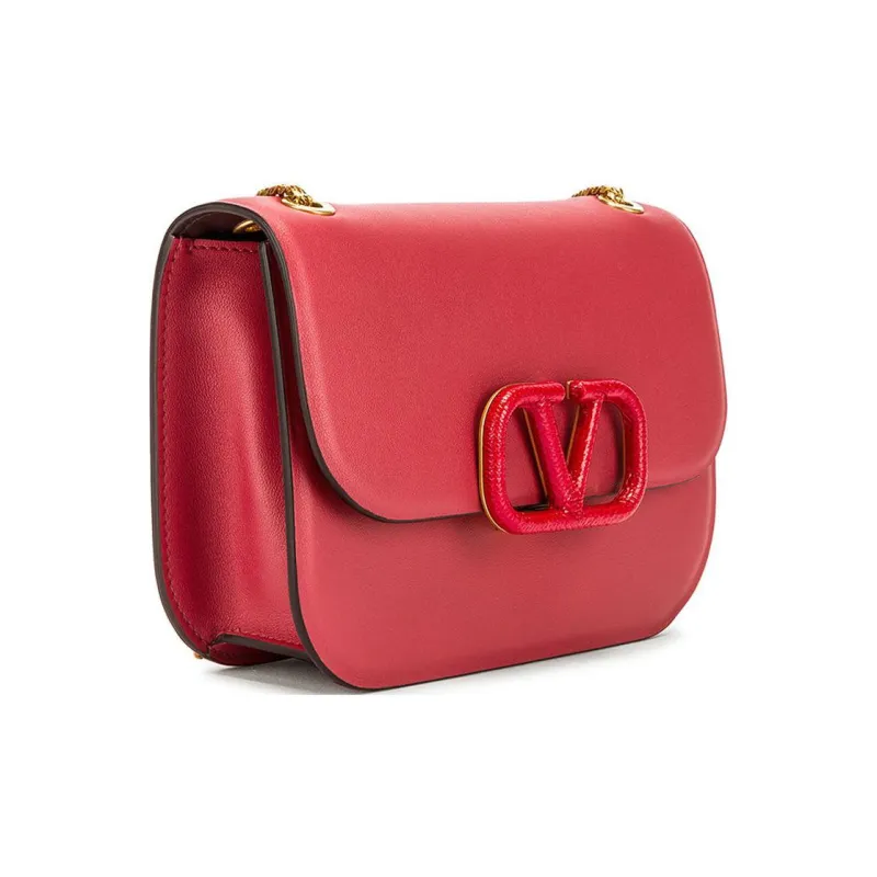 Valentino Calfskin Chain Bag Portable Crossbody Bag Shoulder Bag Women's Rose Red-1