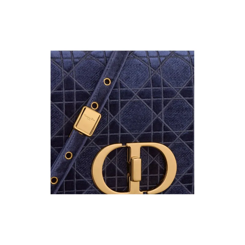 DIOR Caro Velvet Cotton Shoulder Bag Crossbody Bag Women's Blue-5