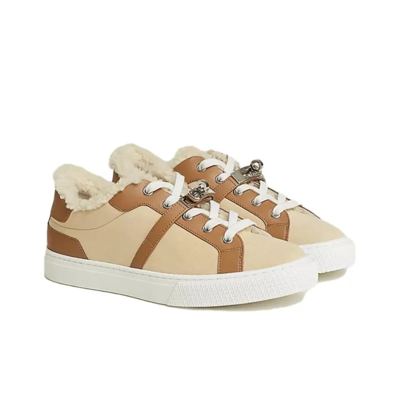 HERMES Day Anti-Slip Wear-Resistant Low-Top Skateboard Shoes Women's Gold Beige-2