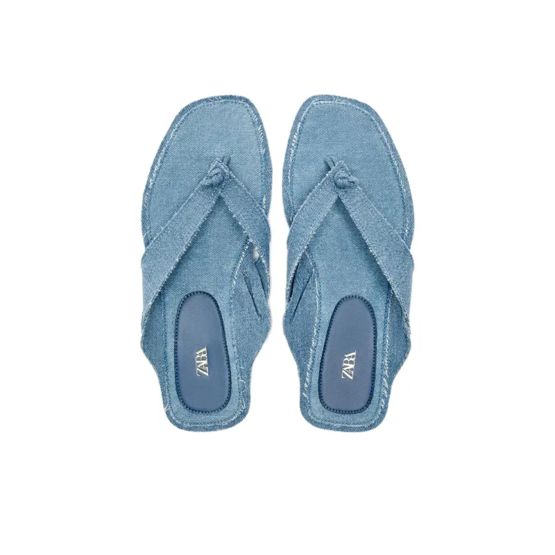 ZARA Rubber Sole Quiet Flip Flops Women's Sea Blue-2