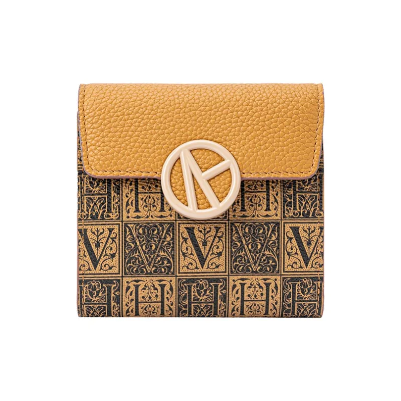 VANESSA HOGAN Monogram Cow Leather Coin Purse Card Holder Wallet Small Size Women's Brown/Light Pink-1