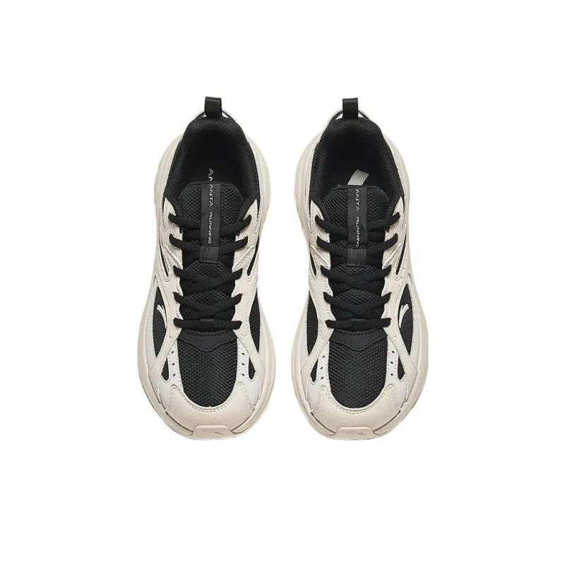 Anta AT956 Cushioning Anti Slip And Wear Resistant Low Top Retro Running Shoes Women's Beige Black-3