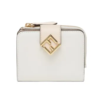 FENDI FF Diamonds Series Calfskin Wallet Women's White Light Pink