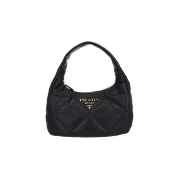PRADA Lambskin Hobo Bag Shoulder Bag Crossbody Bag Handbag Medium Size Women's Black