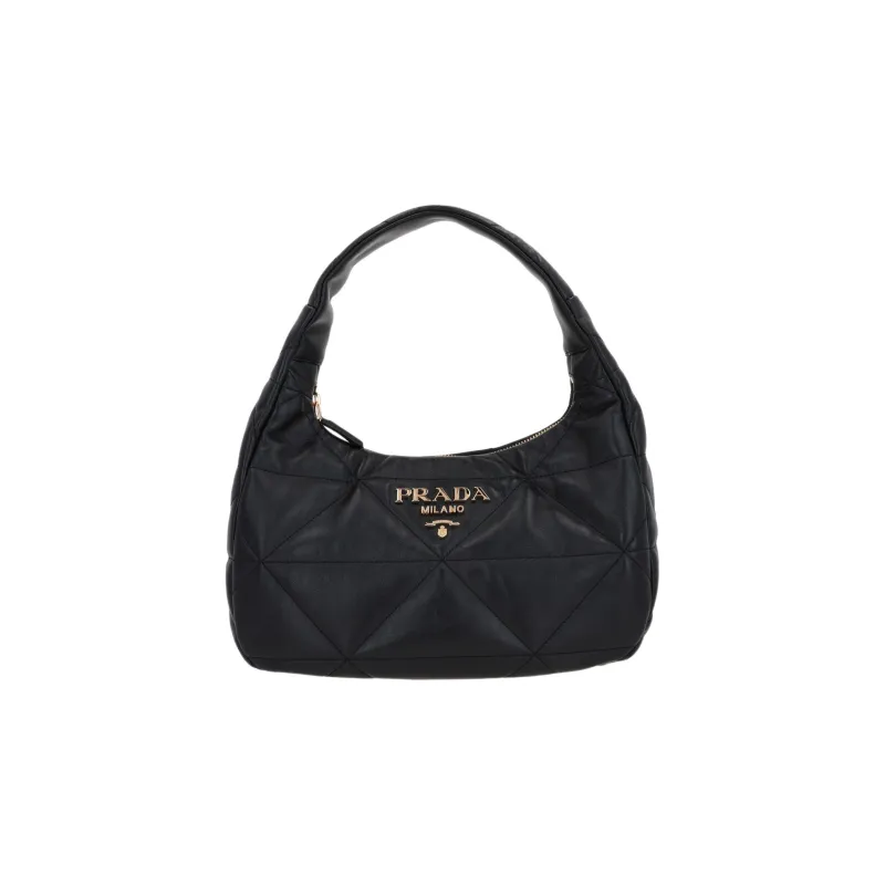 PRADA Lambskin Hobo Bag Shoulder Bag Crossbody Bag Handbag Medium Size Women's Black-0