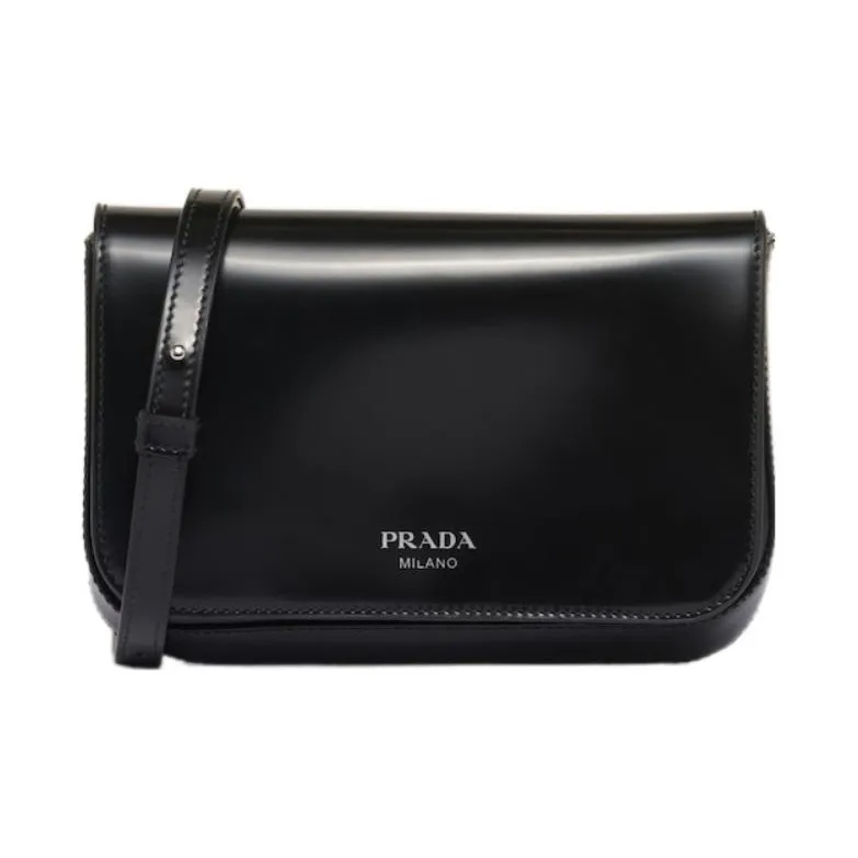 PRADA Leather Shoulder Bag, Crossbody Bag Mini Men's Black-0