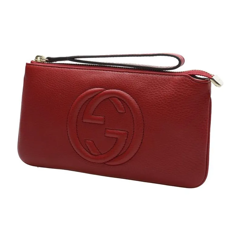 GUCCI Cow Leather Wrist Bag Coin Purse Wallet Regular Women's Red-1