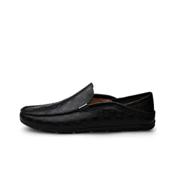 IMLINFEI Gommino Loafers Men Low Top Black/White