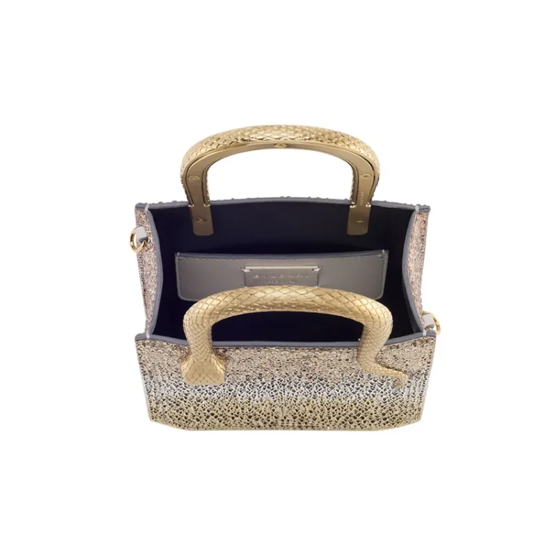 BVLGARI Serpenti Series Suede Tote Bag Shopping Bag Shoulder Bag Crossbody Bag Handbag Mini Women's Gold/White-3