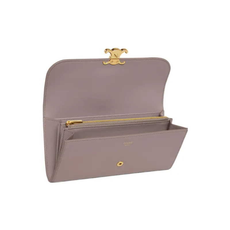 CELINE Triomphe Glossy Calfskin Wallet Large Size Women's Dusty Pink-3