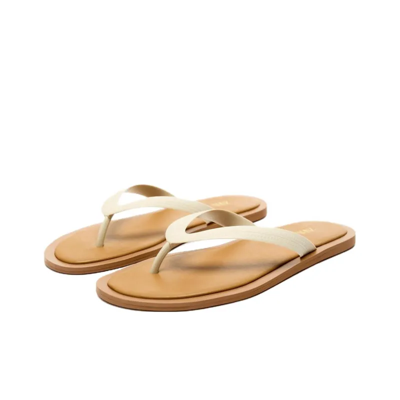 ZARA Quiet Flip Flops Women's Light Beige Yellow-1