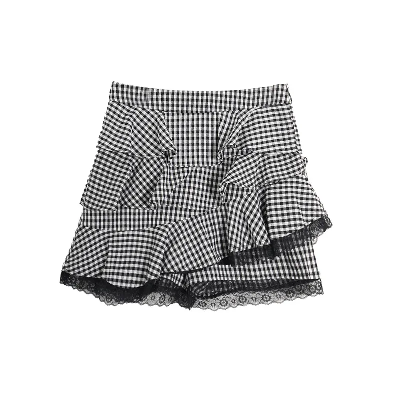 SETIROM Short Skirt Women's Black White Plaid-1