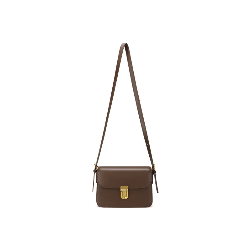 MEXICAN Cow Leather With Synthetic Leather Tofu Bag Shoulder Bag Women's Coffee/Apricot-1