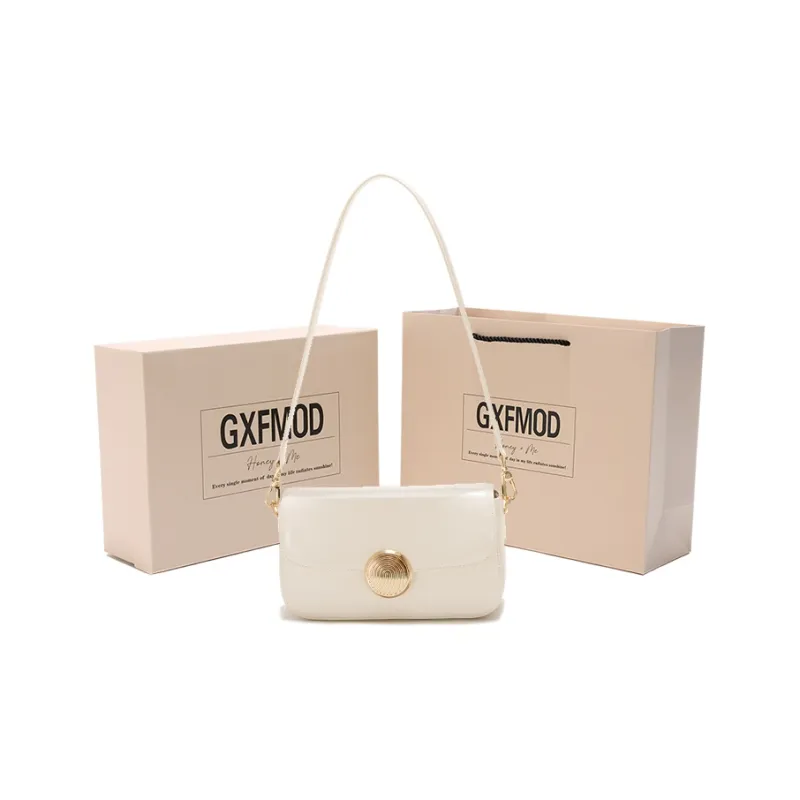 GXFMOD Cow Leather Shoulder Bag Small Square Bag Shoulder Bag Women's Black/White/Khaki-8
