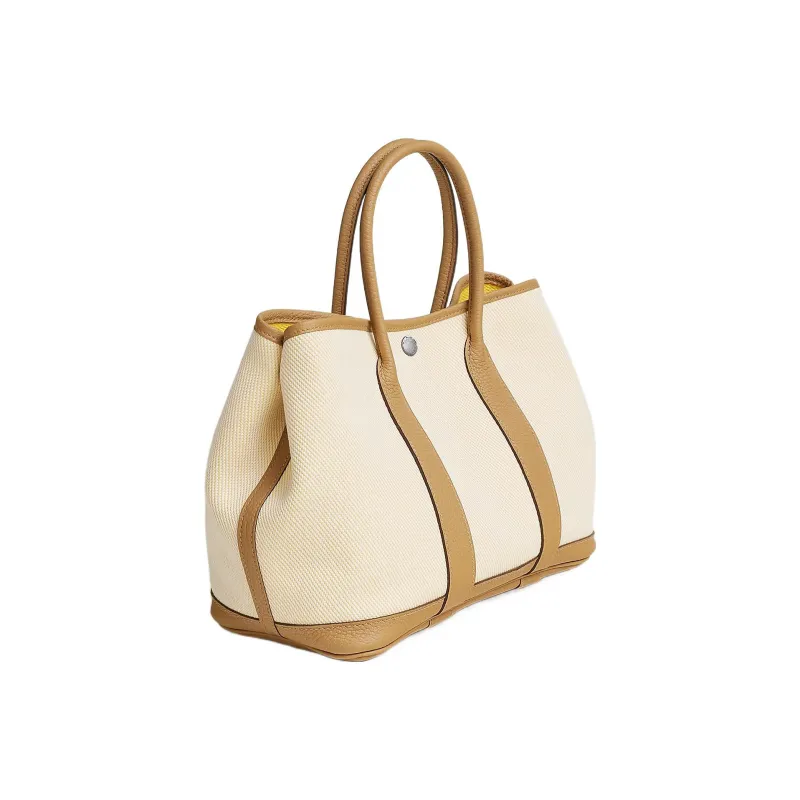HERMES Garden Party Officier Canvas With Negonda Calfskin Canvas Bag Handbags Unisex Light Beige/Naples Yellow/Cookie-1