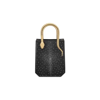 BVLGARI Serpentine Galuchat Leather Tote Bag Shopping Bag Shoulder Bag Crossbody Bag Handbag Mini Women's Black