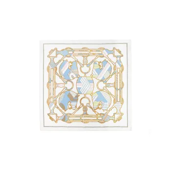 HERMES Silk Scarves Women's White/Sky Blue/Sulfur Yellow