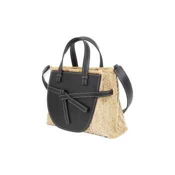 LOEWE Straw Leather Tote Bag Shopping Bag Handbag Women's Black