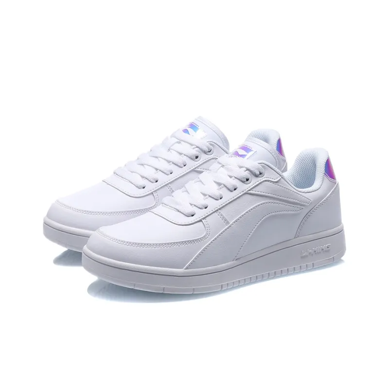 LiNing Non slip Wear resistant Shock Absorption Low Top Skateboard Shoes Women's Laser White-2