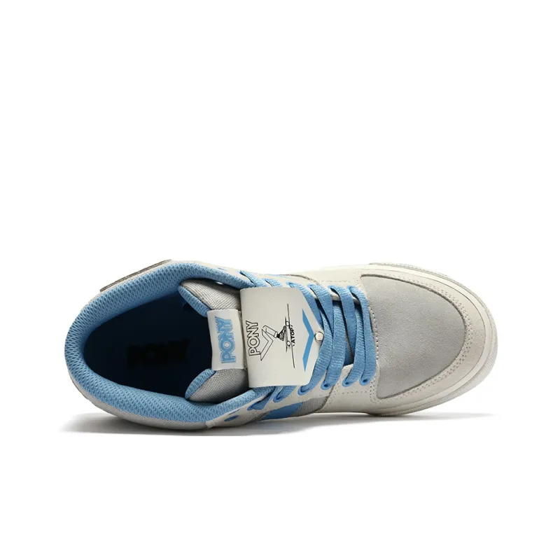 PONY Atop Breathable Slip Resistant Mid Top Skateboard Shoes Women's Gray White Blue-3