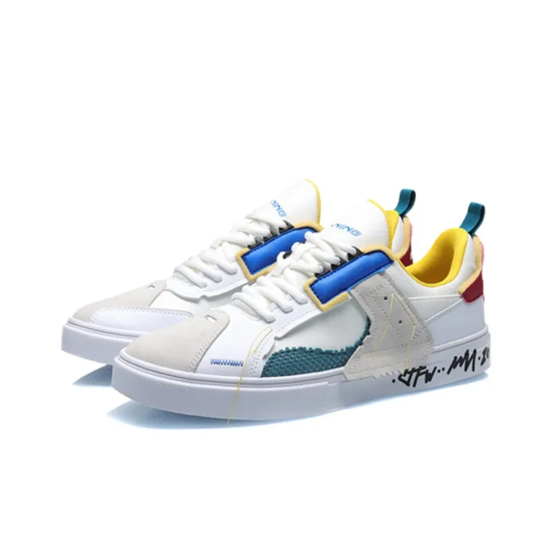 LiNing CF Coverage Thermal Slip Resistant Low Top Skateboard Shoes Men's White Blue-2