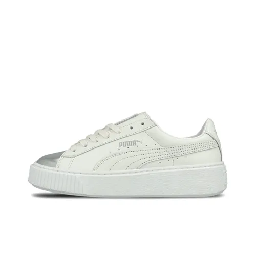 PUMA BASKET PLATFORM Skateboard Shoes Women's Low-Top White/Silver