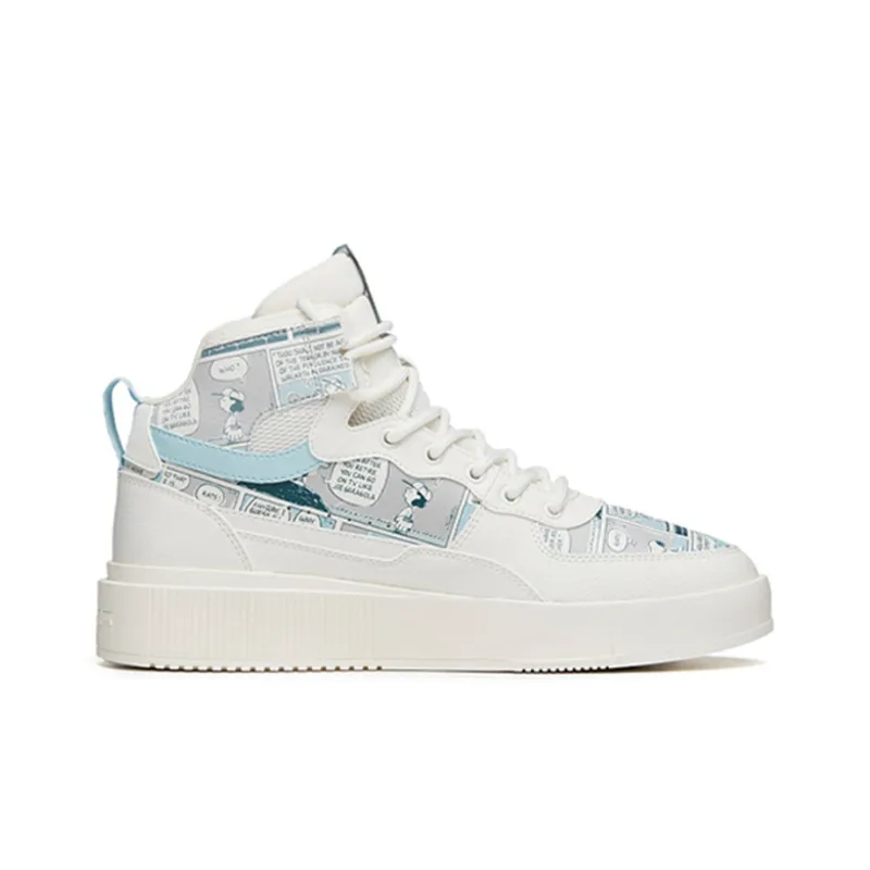 Snoopy x Anta Life Collection Anti Slip Wear Resistant High Top Skateboard Shoes Men's White Blue-2