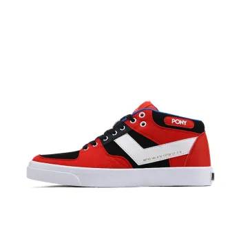PONY Durable Lightweight And Breathable Mid Top Skateboard Shoes Men's Red White Black