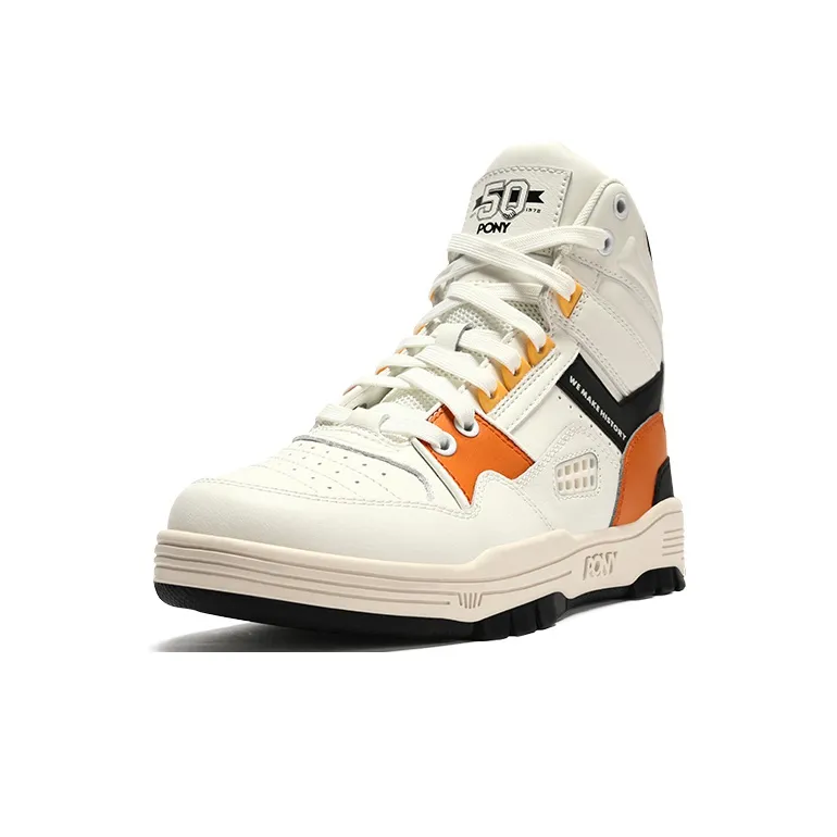 PONY M 100 Abrasion Resistant High Top Skateboard Shoes Unisex White Orange-1