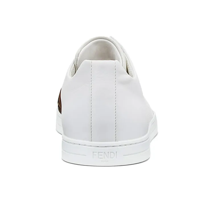FENDI Leather Slip Ons White Brown-3