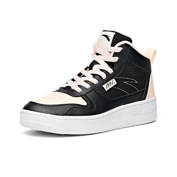 Anta Life Collection Anti-Slip Wear-Resistant High-Top Skateboard Shoes Women's Black Pink-2