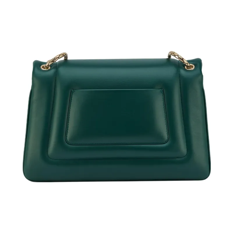 BVLGARI Serpenti Reverse Calfskin Crossbody Bag Shoulder Bag Medium Size Women's Green-3