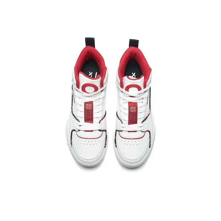 XTEP Cow Turns The World Skateboard Shoes Women's High Top White Red-1