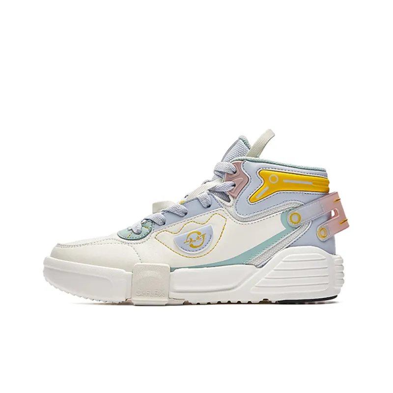 Erke Extra-Stretch Anti-Slip Wear-Resistant High-Top Skateboard Shoes Women's White Blue-0