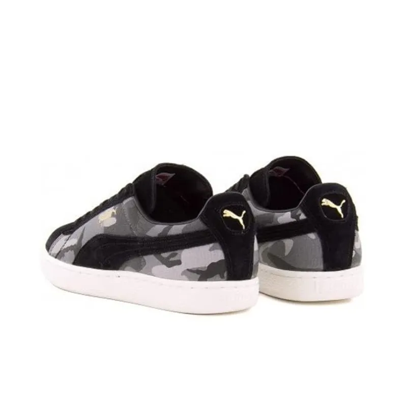 PUMA Suede Coverage Warm Lightweight Breathable Low-Top Skateboard Shoes Men's Black Gray Camouflage-4