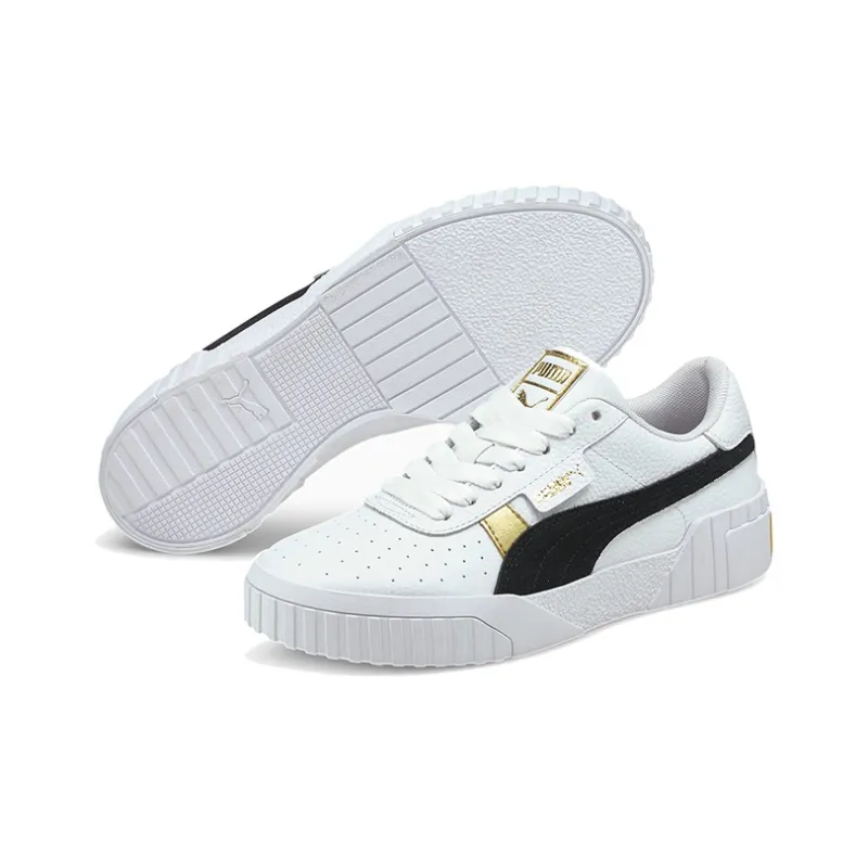 PUMA Cali Wear resistant And Lightweight Low Top Skateboard Shoes Women's Black White Gold-4