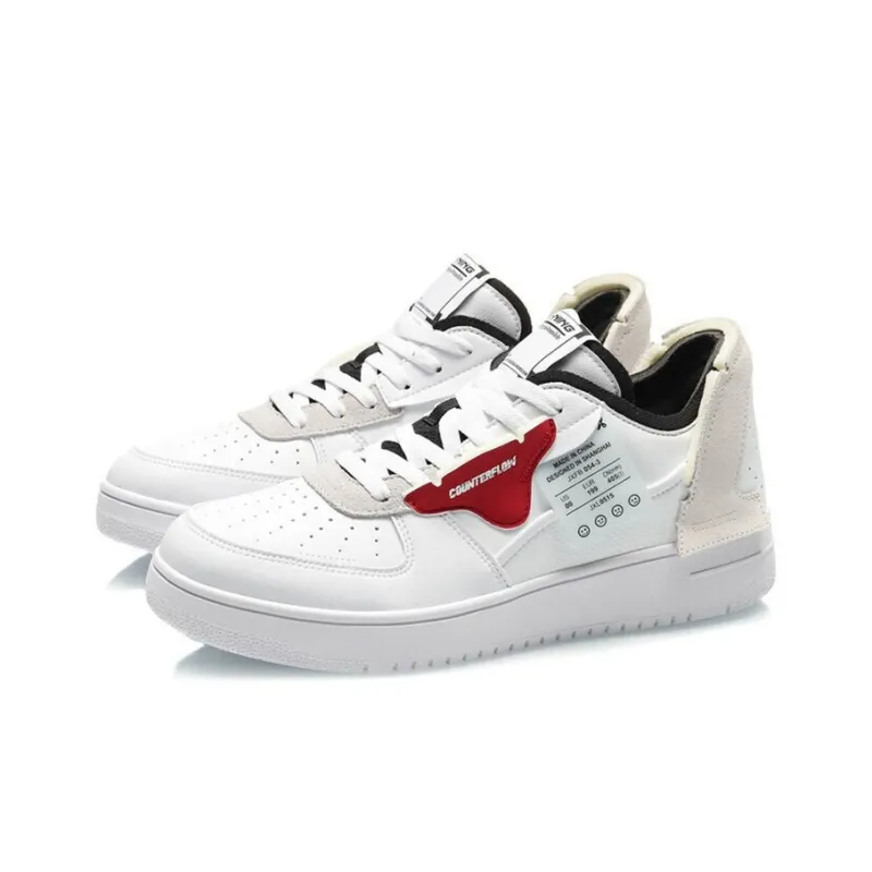 LiNing CF Deconstruction Anti Slip Wear Resistant Low Top Skateboard Shoes Men's White Black Red-2