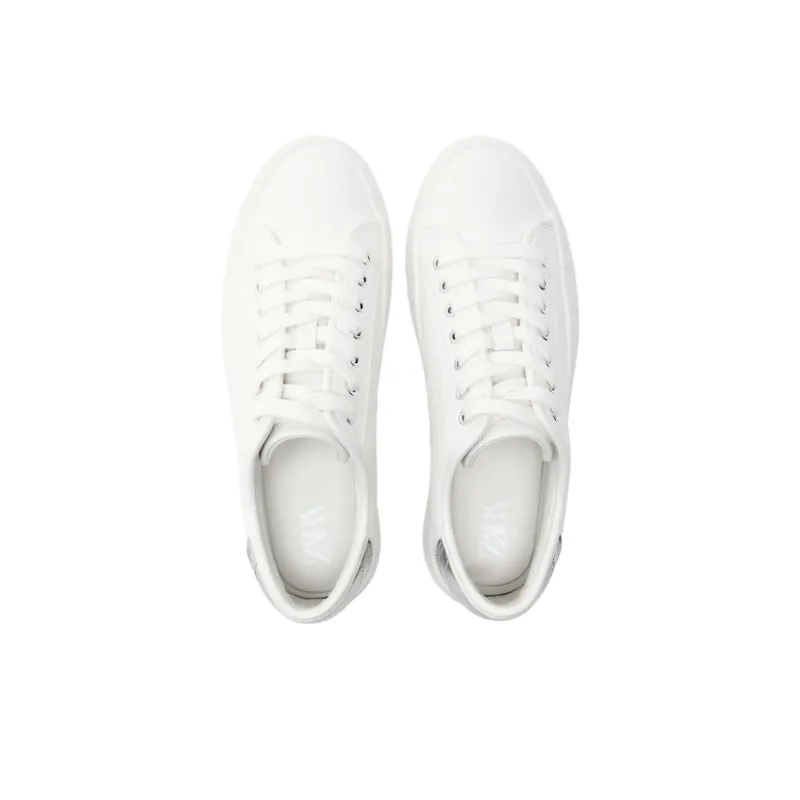 ZARA Low-Top Skateboard Shoes 3cm Women's Silver-2