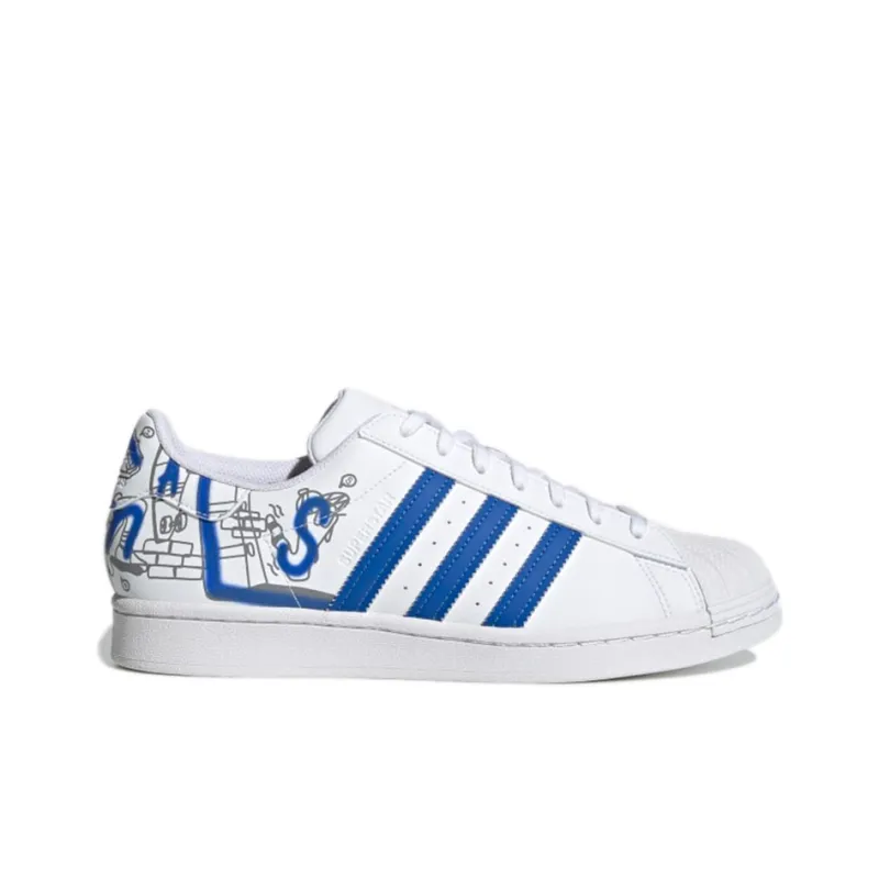 Adidas Originals Superstar Cozy Wear Resistant Casual Skate Shoes White Blue Unisex 'White Blue'-1