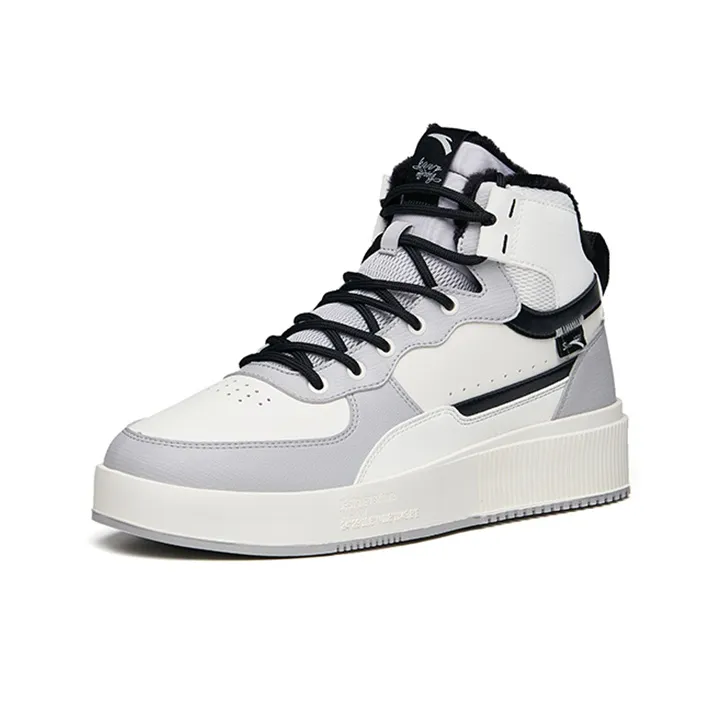 Anta Wear Resistant Slip Resistant High Top Skateboard Shoes Men's White Gray-2