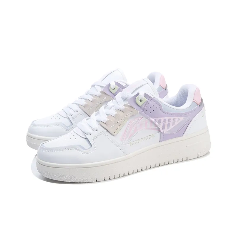 LiNing Tianji Anti-Slip Wear-Resistant Low-Top Skateboard Shoes Women's White Purple-2